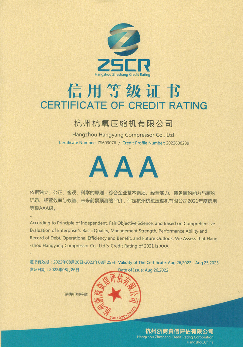 AAA信用等級證書